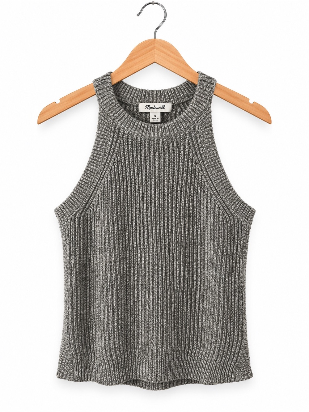 Madewell Gray Ribbed Sweater Tank Small High Neck Knit Minimalist Preppy